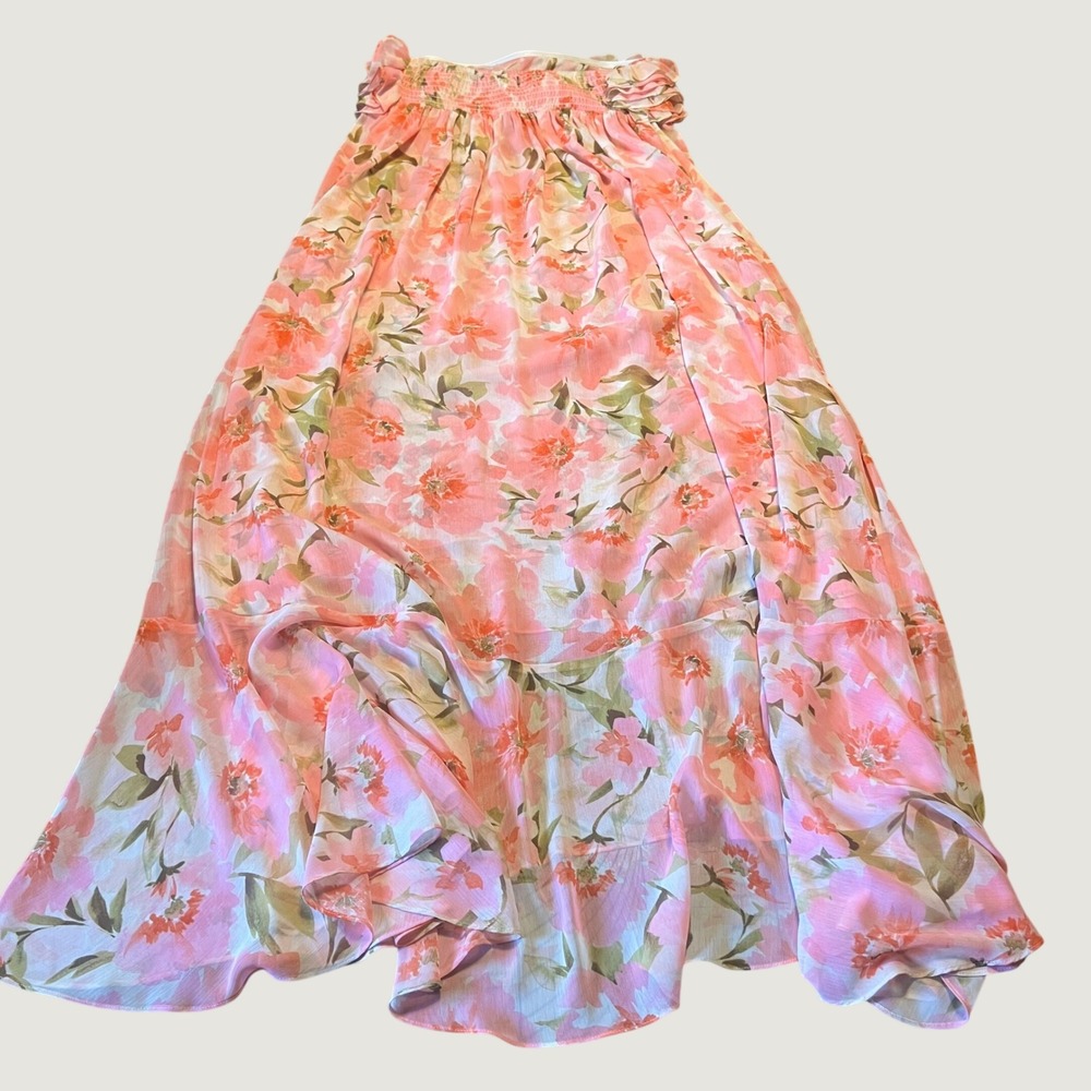 NWT MISA Los Angeles Women's L Maxi Dress Pink Floral Strapless Ruffle High Low - Picture 7 of 7